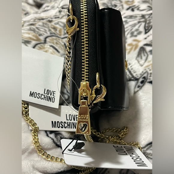 LOVE MOSCHINO Black Studded Zip-Around Clutch Wallet Crossbody, NWT - Picture 2 of 7